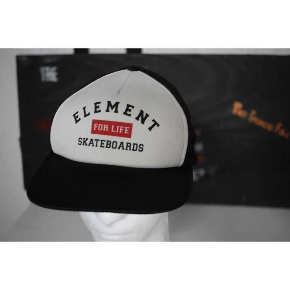 Element Skateboards "For Life" Trucker Hat Snapback Cap - Black & White Mesh